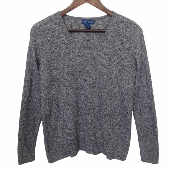Karen‎ Scott Women Gray Knit Sweater Size S V-Neck Stretch Long-Sleeves - Picture 1 of 8